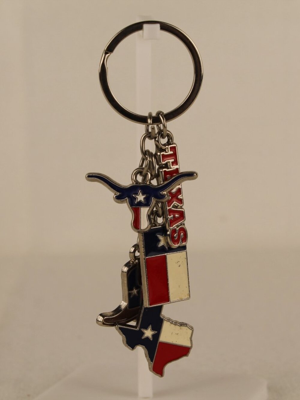 Texas Flag Longhorn Cowboy Boot Charm Keychain Red White Blue Enamel Souvenir